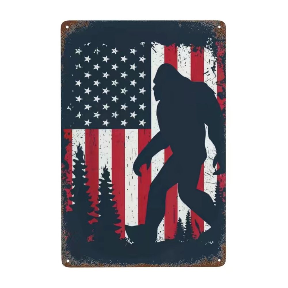 Bigfoot with USA Flag Background, Metal Sign #2